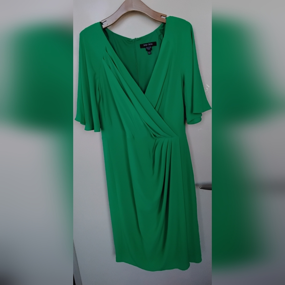 Ivy And Blu Emerald Faux-Wrap Midi Dress